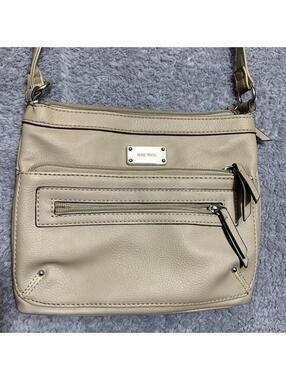 Nine West Crossbody Bag Womens Medium Beige Faux Leather Multi-Zip Adjustable